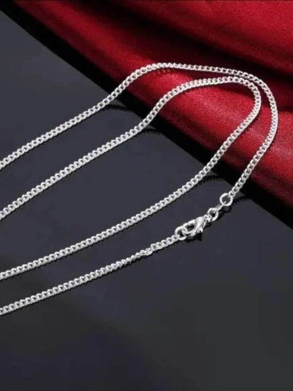 Sterling Silver Curb Cable Chain Necklace 17"